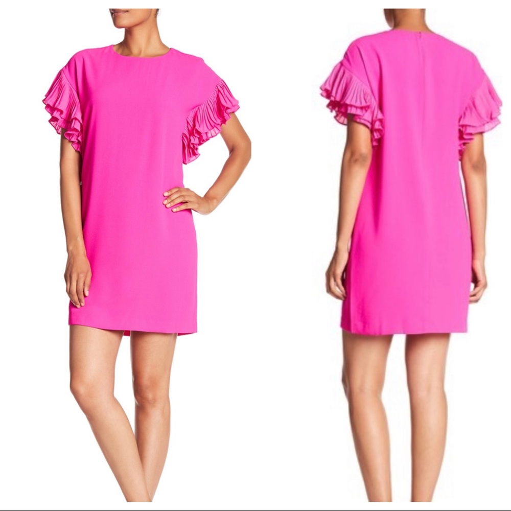 CeCe by Cynthia Tiered Pleated Crepe Shift Dress